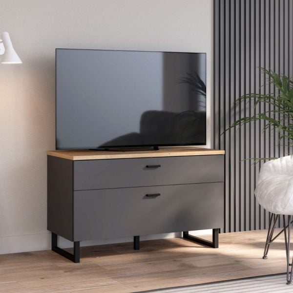 Kanata Wooden TV Stand With 1 Flip Door 1 Drawer In Grey And Oak | Bed Sava