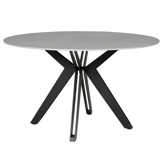 Kara Round Stone Dining Table With Black Metal Base | Bed Sava
