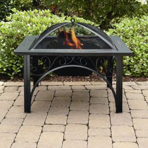 Karlstad Fax Stone Burning Fire Pit With Grilling In Black | Bed Sava