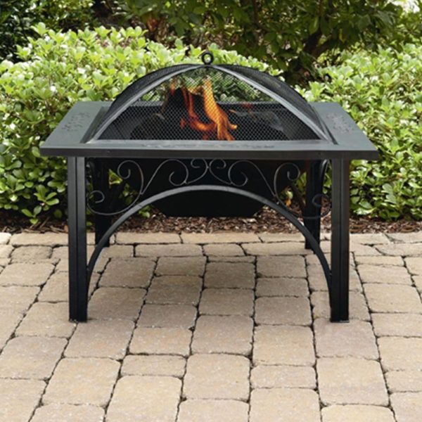 Karlstad Fax Stone Burning Fire Pit With Grilling In Black | Bed Sava