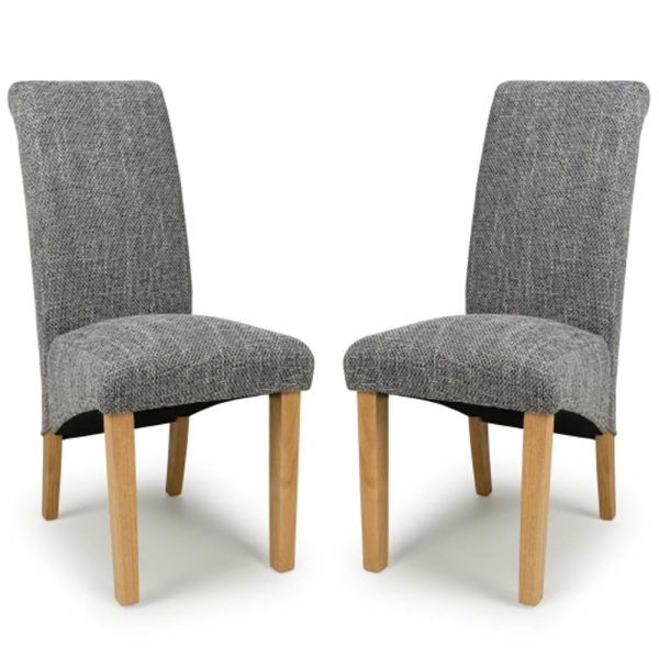 Kaduna Grey Fabric Dining Chairs With Oak Legs In Pair | Bed Sava