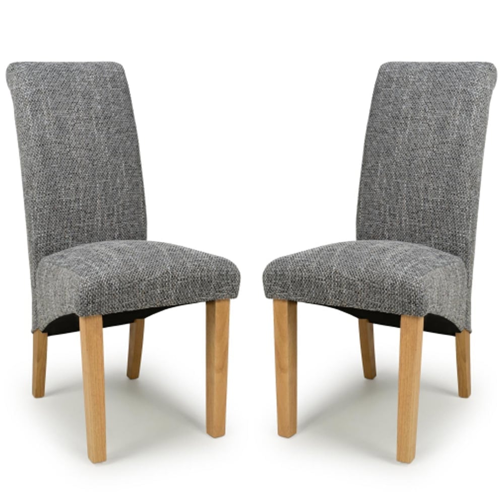 Kaduna Grey Fabric Dining Chairs With Oak Legs In Pair