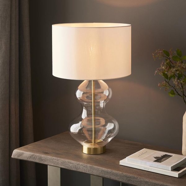 Katonah Clear Glass Table Lamp In White And Brass | Bed Sava