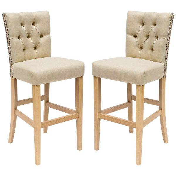 Katonah Oyster Fabric Bar Stools In Pair | Bed Sava