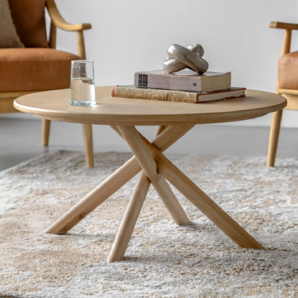 Katonah Wooden Round Coffee Table In Natural | Bed Sava