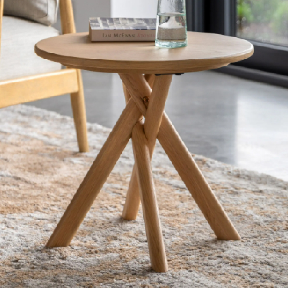 Katonah Wooden Round Side Table In Natural | Bed Sava