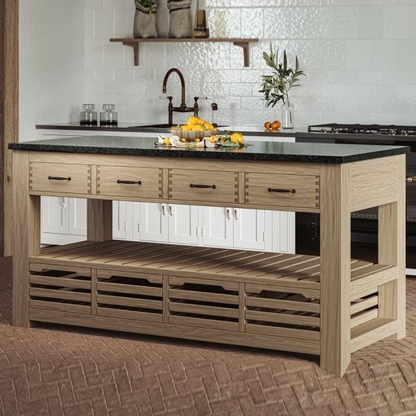 Kavala Black Granite Top Kitchen Island With 8 Drawers In Oak | Bed Sava