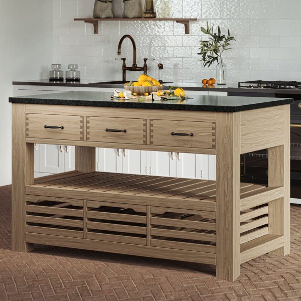 Kavala Black Granite Top Kitchen Island With 6 Drawers In Oak | Bed Sava