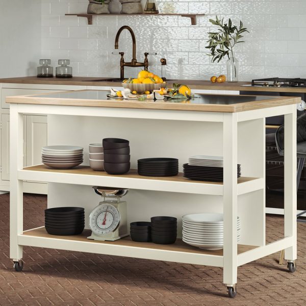 Kavala Black Granite Top Kitchen Island In Cream And Oak | Bed Sava