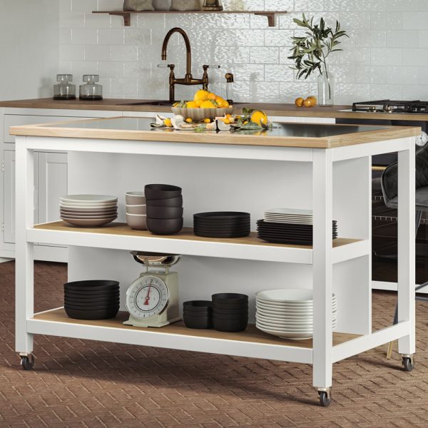 Kavala Black Granite Top Kitchen Island In White And Oak | Bed Sava