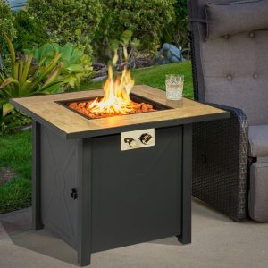 Kearney Metal Burning Fire Pit With Grilling In Black And Oak | Bed Sava