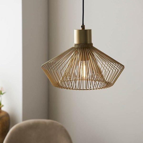 Kearney Metal Caged Pendant Ceiling Light In Gold | Bed Sava