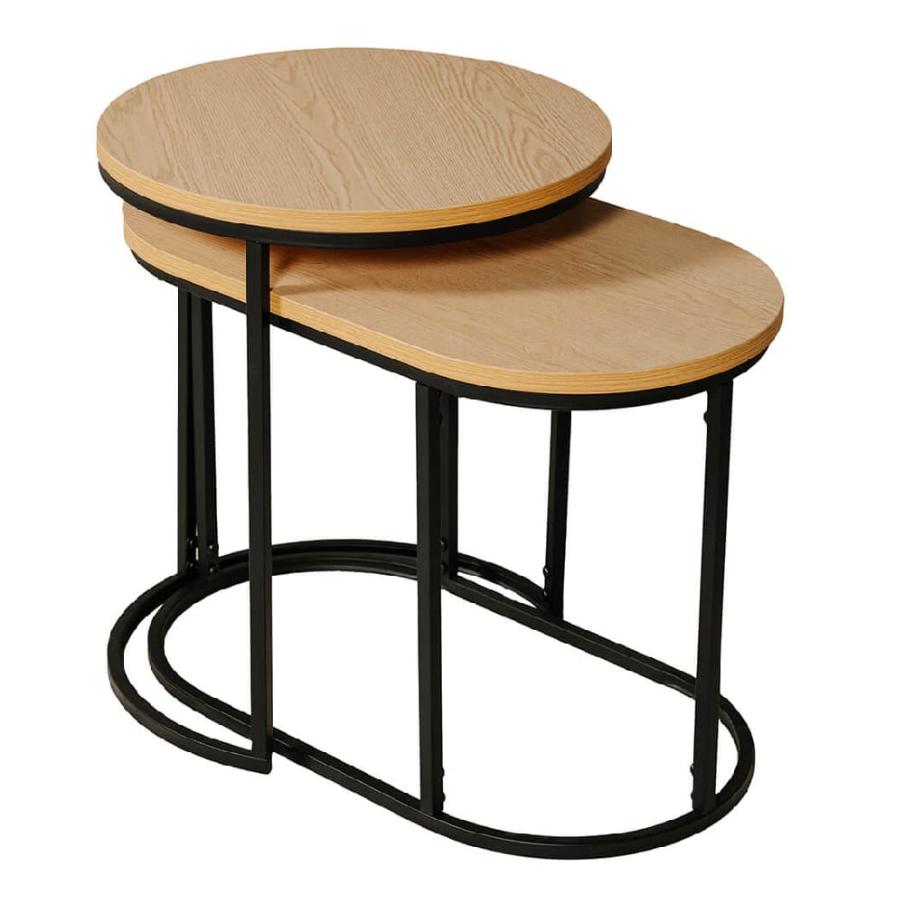 Kearney Wooden Nest Of 2 Tables With Black Frame In Brown
