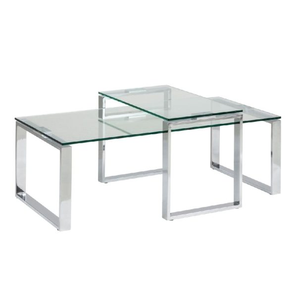 Keene Clear Glass Nesting Coffee Table With Chrome Metal Frame | Bed Sava