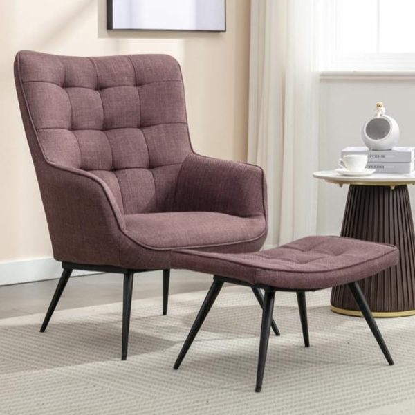 Keene Fabric Accent Chair With Stool In Mulberry | Bed Sava