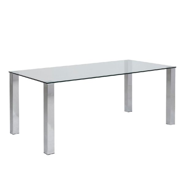 Keene Glass Dining Table With Chrome Legs In Clear | Bed Sava