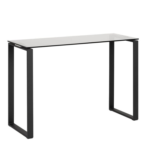 Keene Smoked Glass Console Table With Black Metal Frame | Bed Sava