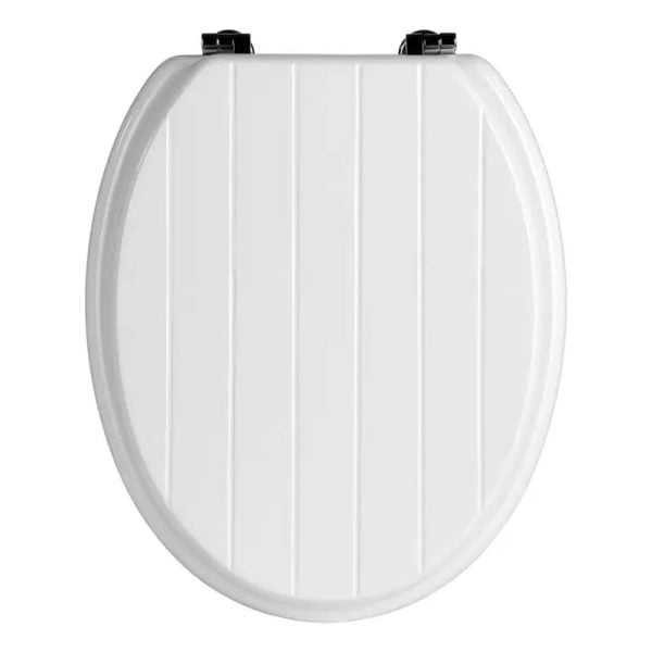 Kelant Wooden Toilet Seat With Panel Effect In White | Bed Sava