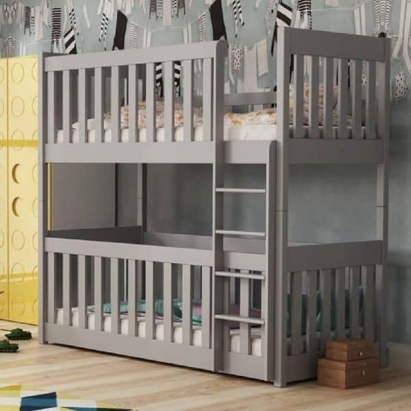 Keller Wooden Bunk Bed With Bonnell Mattress In Matt Grey | Bed Sava