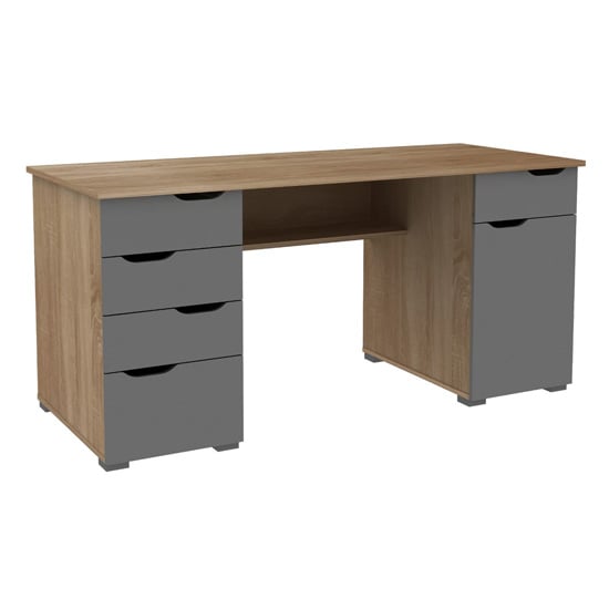 Kirkham Wooden Computer Desk In Light Oak And Grey Gloss | Bed Sava