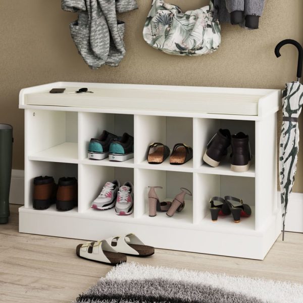 Keswick Wooden Shoe Storage Seating Bench In White | Bed Sava