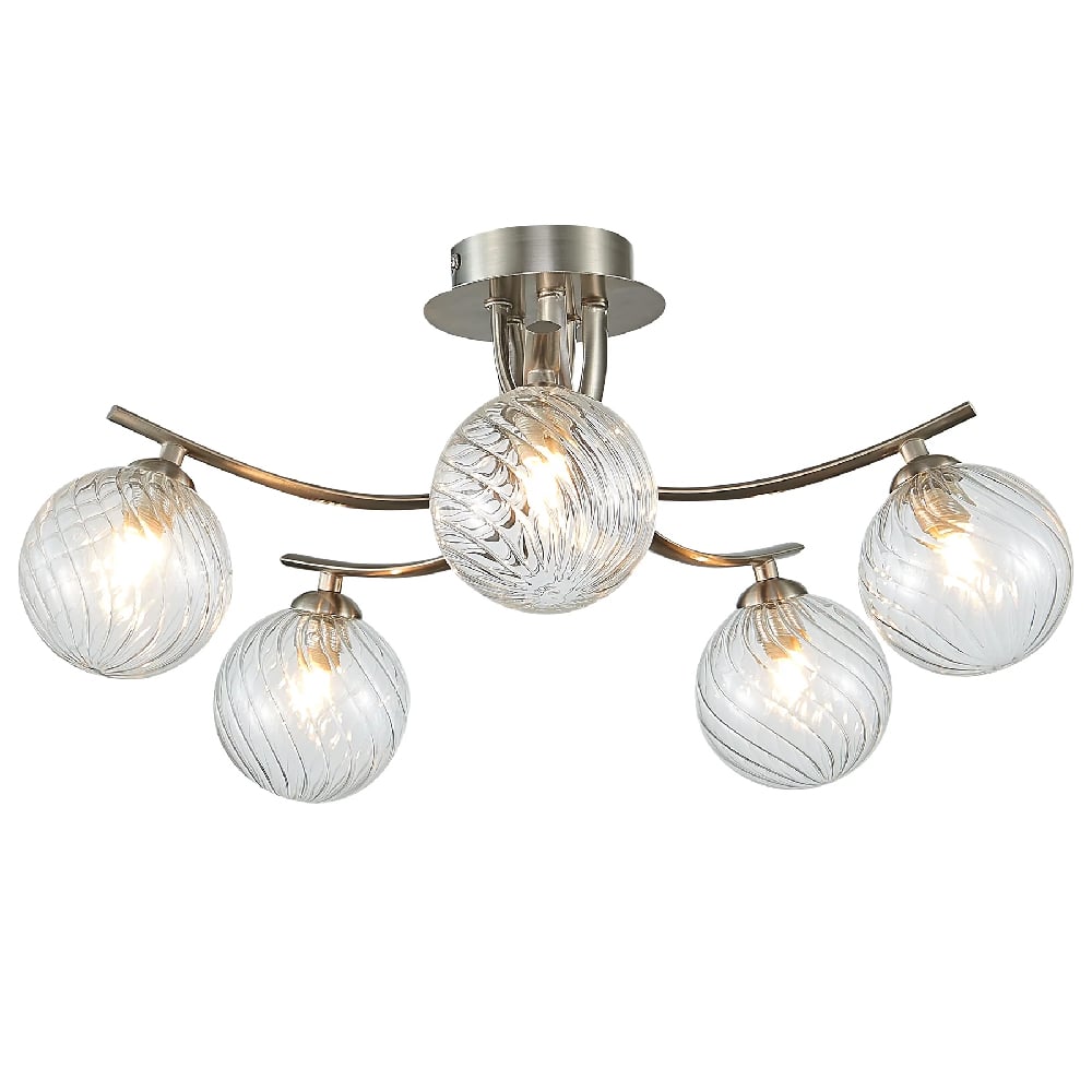 Kettlewell 5 Light Glass Shade Flush Light In Satin Nickel