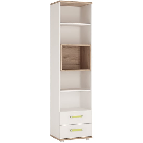Kaas Wooden Bookcase With 2 Drawers In White High Gloss And Oak