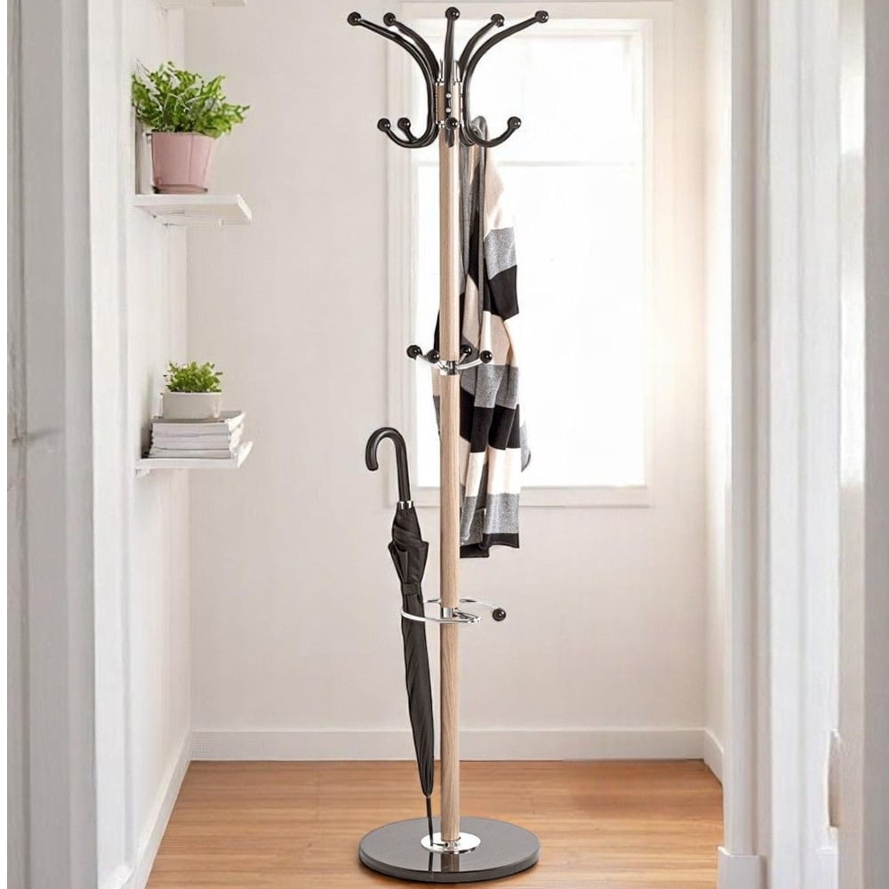 Kiel Metal Coat Stand With Marble base In Black Oak