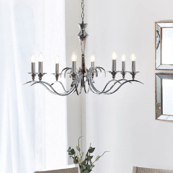 Killeen 8 Light Metal Semi Flush Pendant Ceiling Light In Chrome | Bed Sava