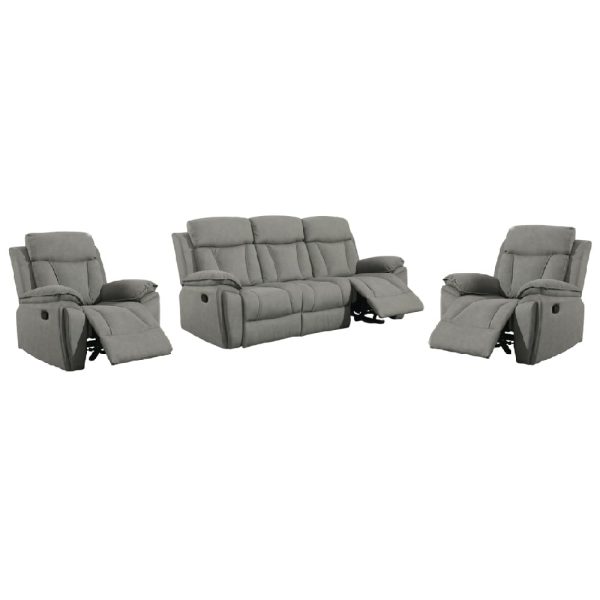 Killeen Fabric Recliner 3+1+1 Seater Sofa Set In Grey | Bed Sava