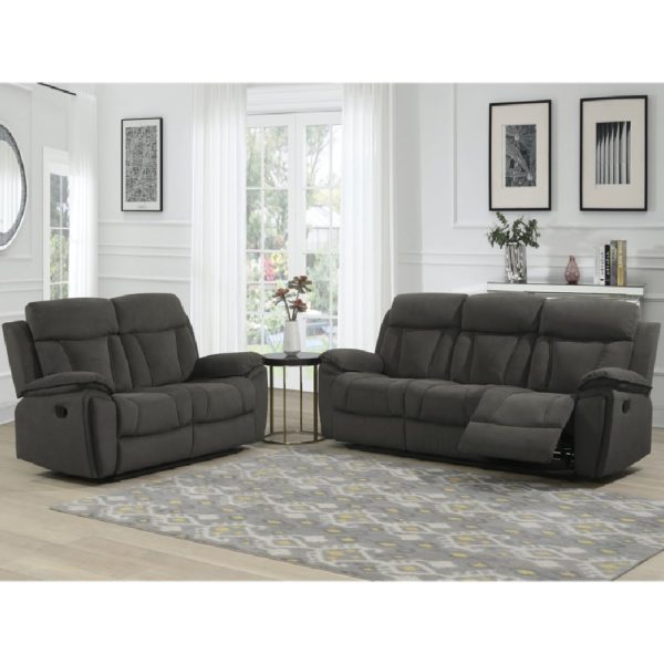 Killeen Fabric Recliner 3+2 Seater Sofa Set In Chocolate | Bed Sava