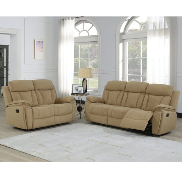 Killeen Fabric Recliner 3+2 Seater Sofa Set In Sand | Bed Sava