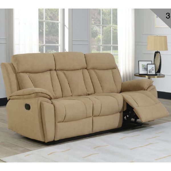 Killeen Fabric Recliner 3 Seater Sofa In Sand | Bed Sava