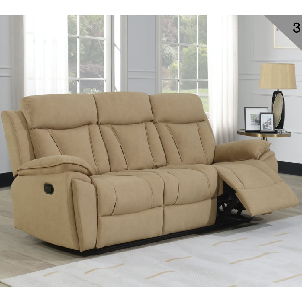 Killeen Fabric Recliner 3 Seater Sofa In Sand