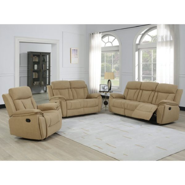 Killeen Fabric Recliner Sofa Suite In Sand | Bed Sava