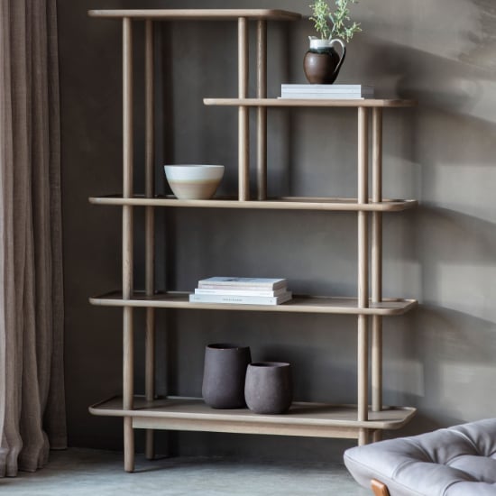 Kinghamia Wooden Open Display Unit With Shelves In Grey | Bed Sava