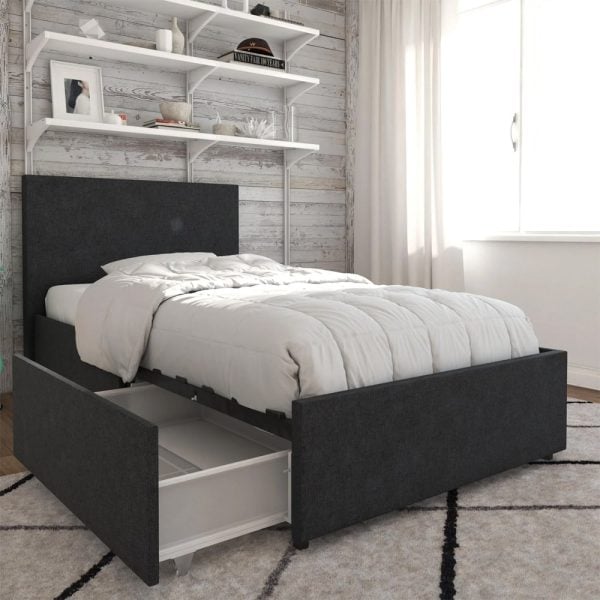 Kingston Fabric Single Bed With 2 Drawers In Dark Grey | Bed Sava