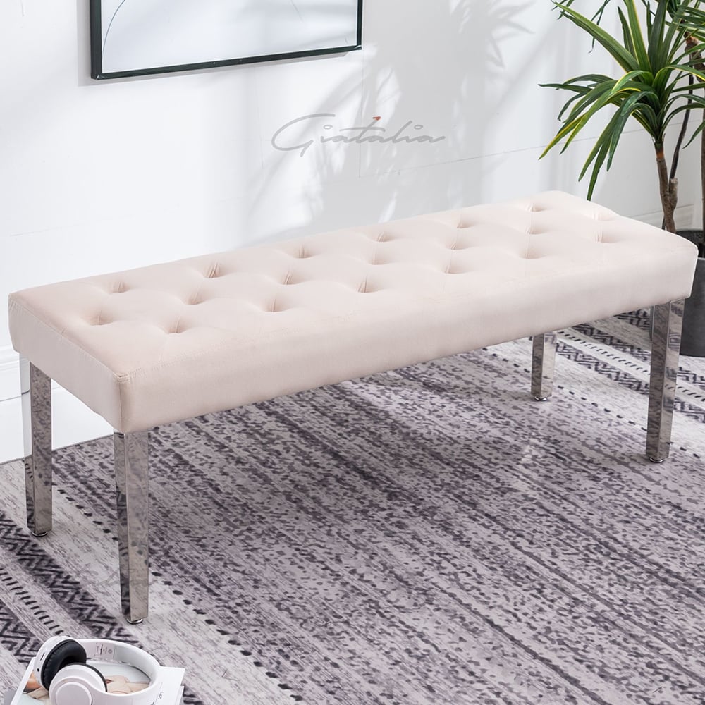 Kinston Velvet Dining Bench With Steel Legs In Cream | Bed Sava