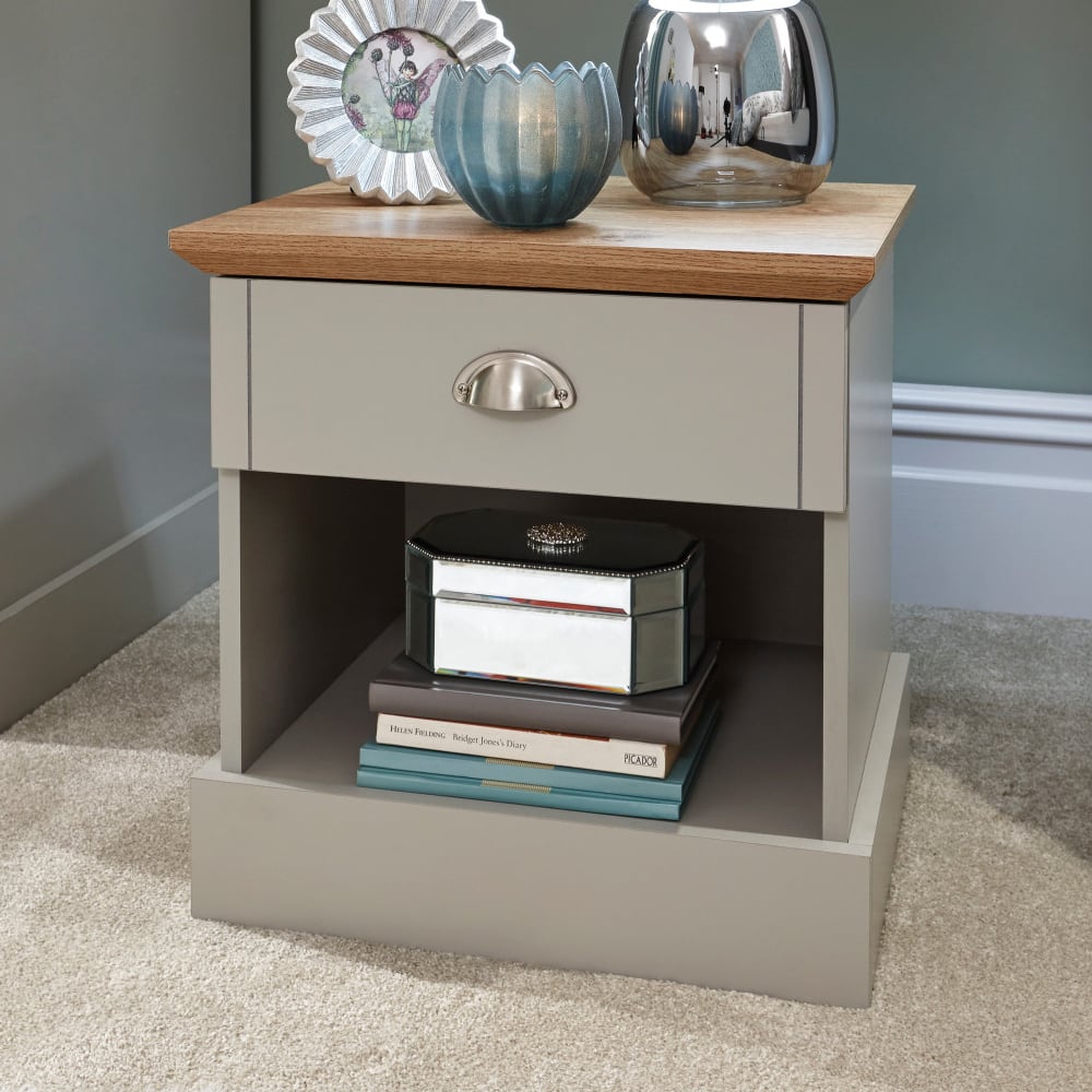 Kirkby Wooden Bedside Cabinet With 1 Drawer In Grey And Oak | Bed Sava
