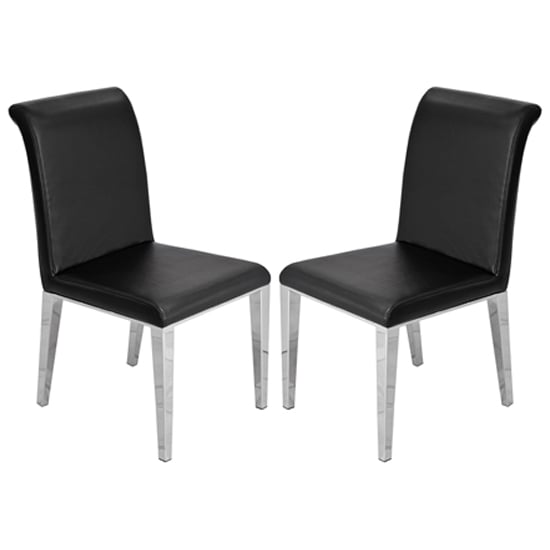 Kirkland Black Faux Leather Dining Chairs In Pair | Bed Sava
