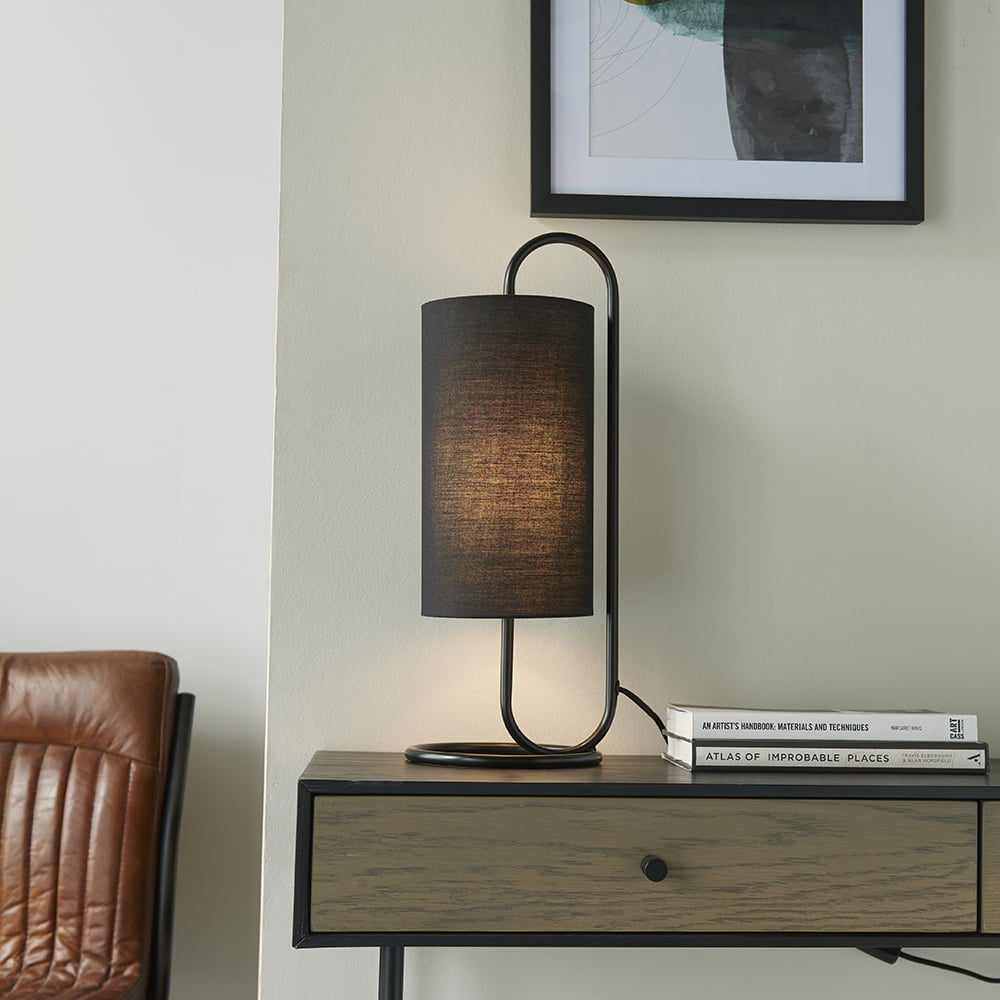 Kirkland Cylindrical Fabric Shade Table Lamp In Matt Black