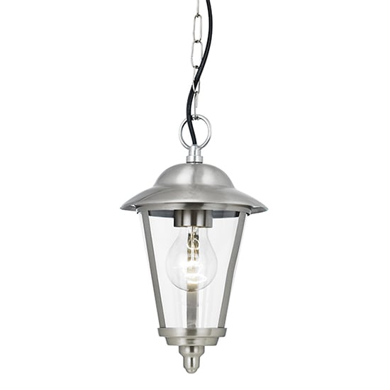 Klien Outdoor Clear Shade Pendant Lantern In Polished Steel