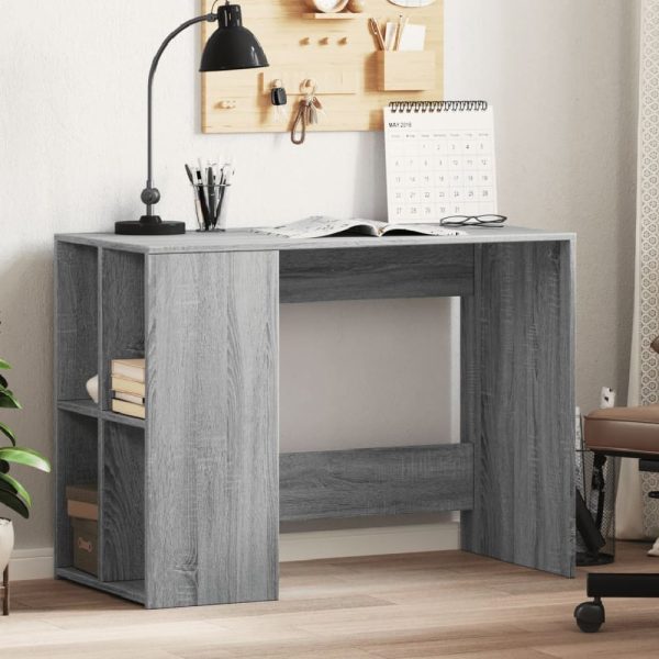Knutsford Wooden Laptop Desk With 4 Shelves In Grey Sonoma | Bed Sava