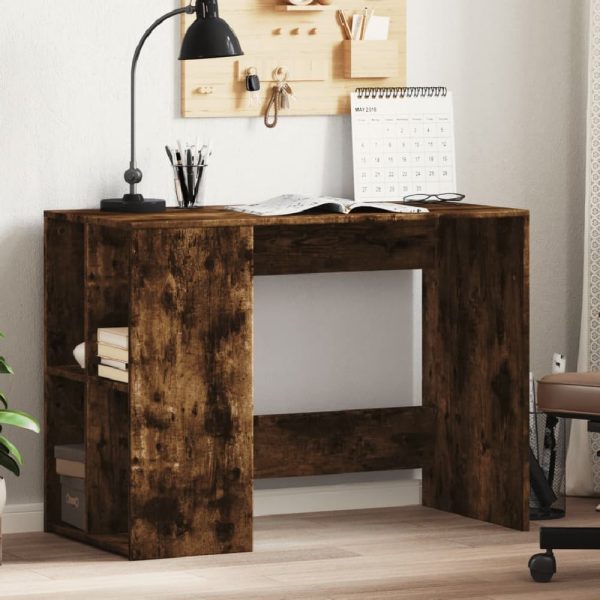 Knutsford Wooden Laptop Desk With 4 Shelves In Smoked Oak | Bed Sava