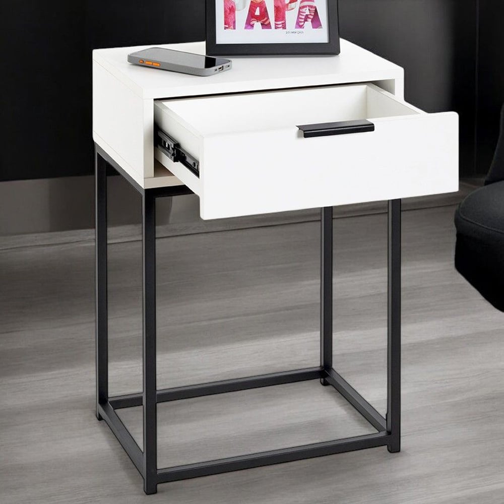 Kodiak Wooden Bedside Cabinet With 1 Drawer In White | Bed Sava