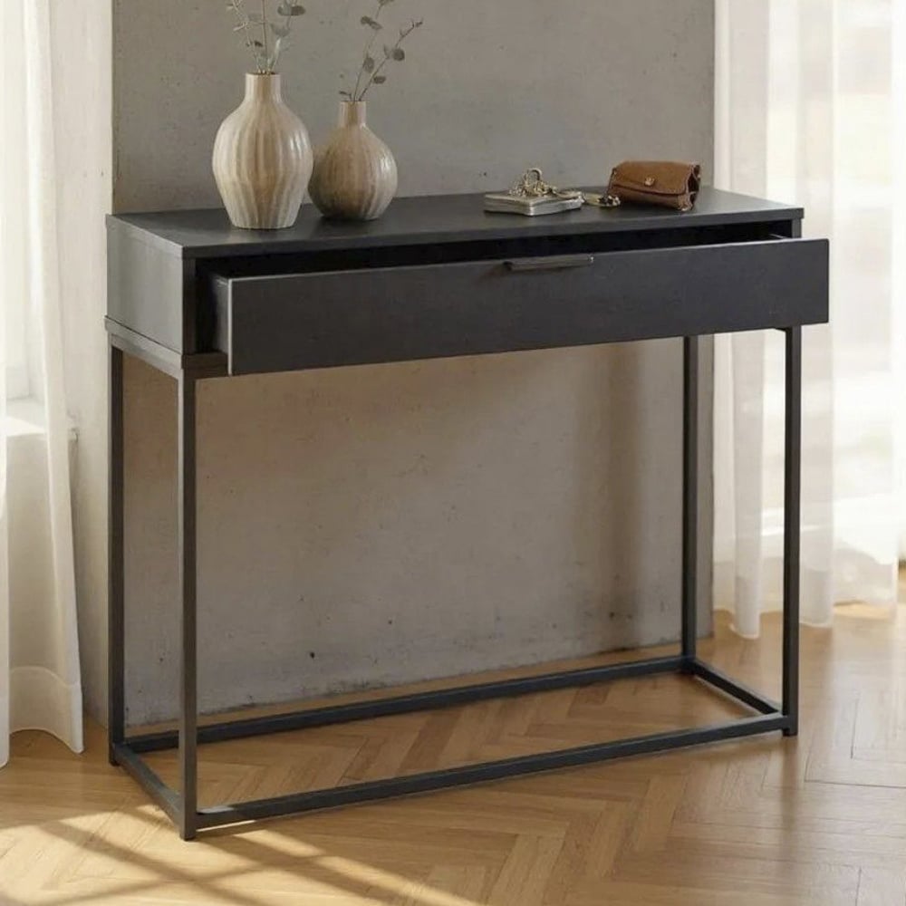 Kodiak Wooden Console Table With 1 Drawer In Anthracite | Bed Sava