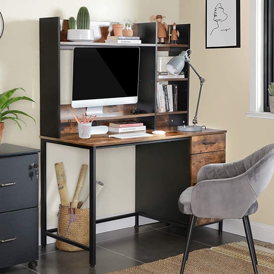 Kohler Wooden Computer Desk With Bookshelf In Rustic Brown | Bed Sava