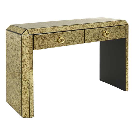 Koma Mirrored Glass Console Table With 2 Drawers In Gold | Bed Sava