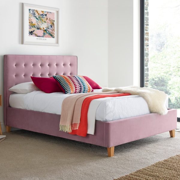 Kotor Velvet Ottoman Storage King Size Bed In Pink | Bed Sava