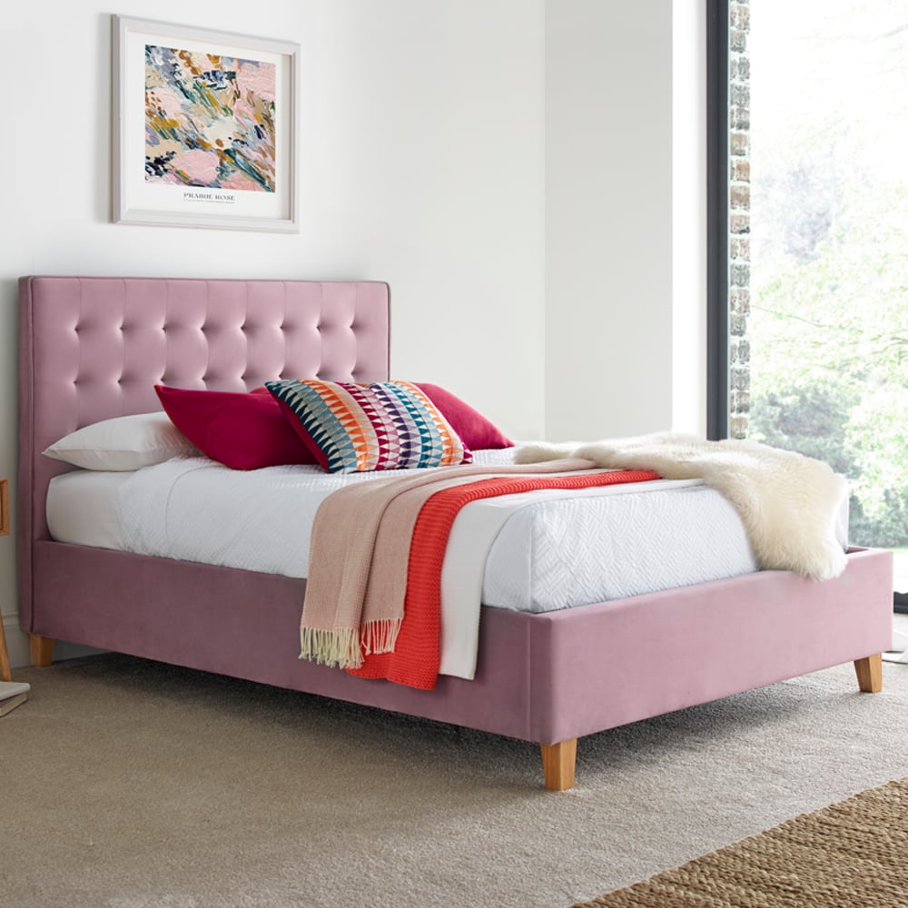 Kotor Velvet Ottoman Storage King Size Bed In Pink